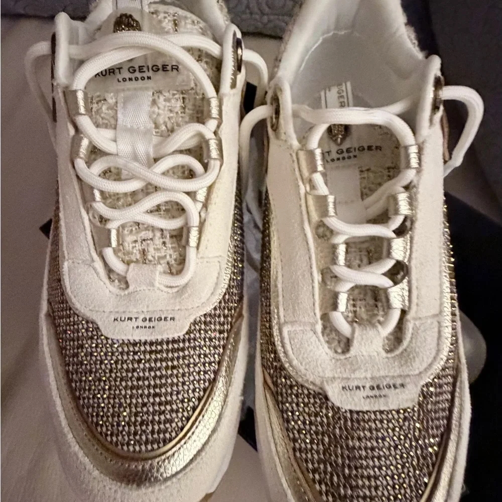 Kurt Geiger White and Gold Sneakers - Picture 9 of 11
